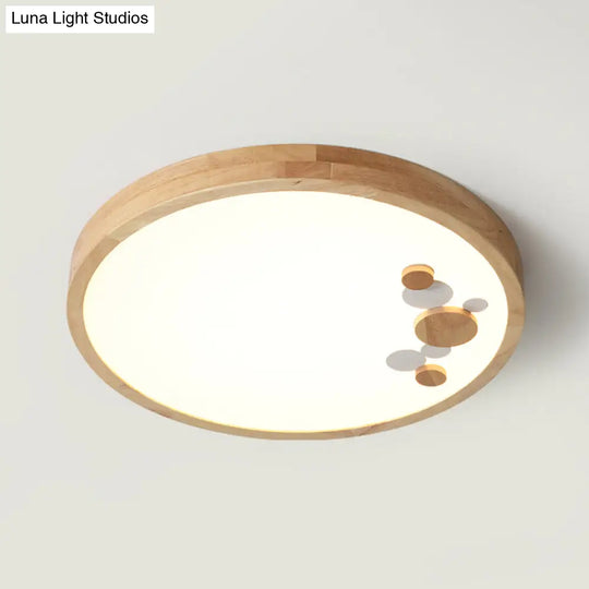 Wood Bedroom Led Circle Flush Mount Ceiling Light