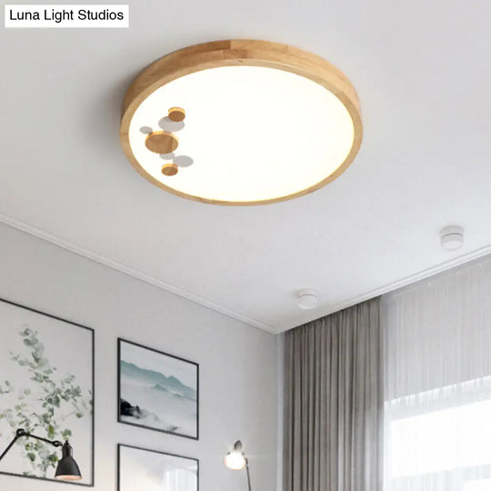 Wood Bedroom Led Circle Flush Mount Ceiling Light