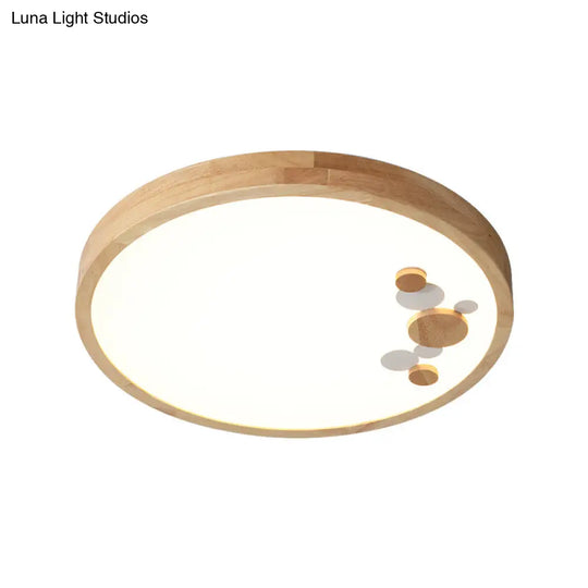 Wood Bedroom Led Circle Flush Mount Ceiling Light