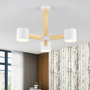 Wood & Iron Nordic Pendant Light With Drum Shade For Study Room In Black/White 3 / White
