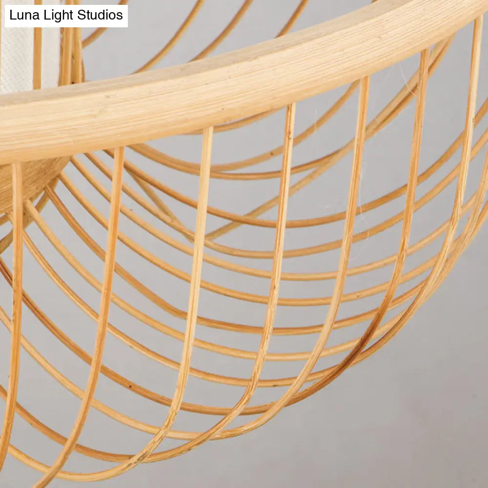 Wood Pendant Light: Bamboo Curved Drum Suspension Light Simplicity Design 1-Light Fixture