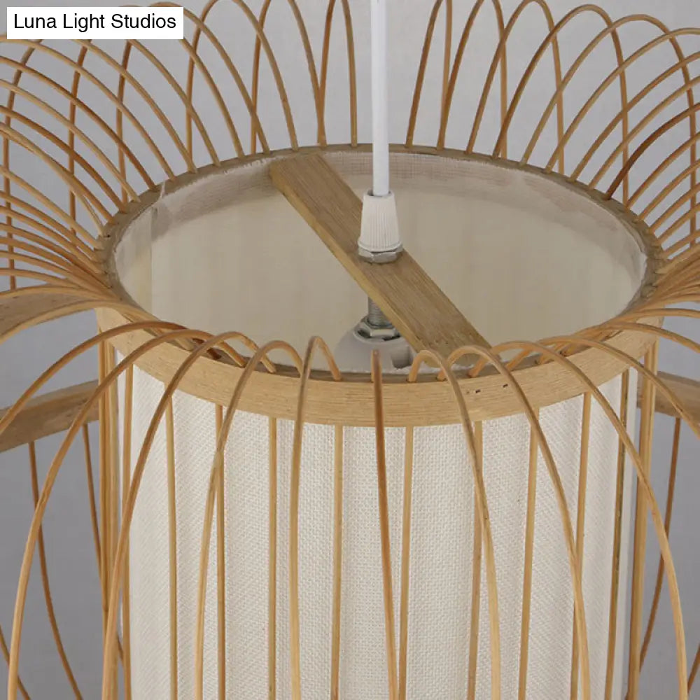 Wood Pendant Light: Bamboo Curved Drum Suspension Light Simplicity Design 1-Light Fixture