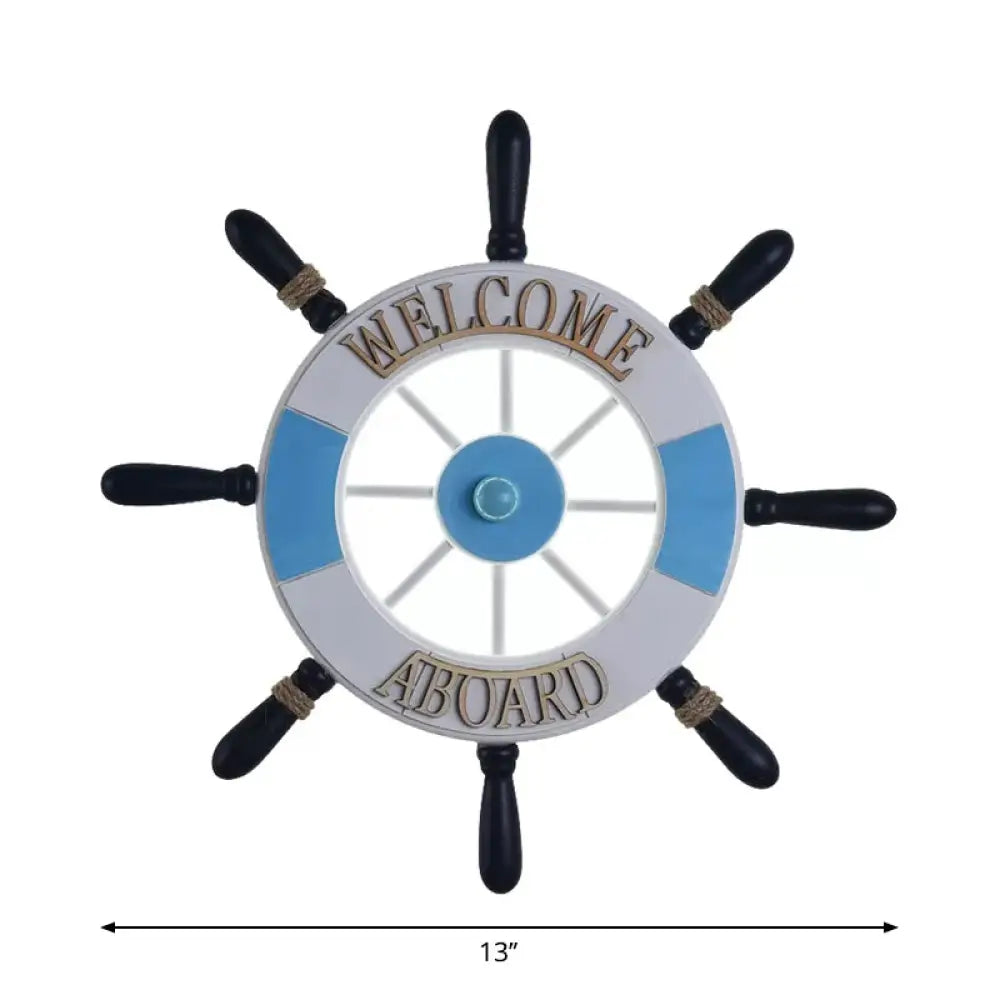 Wood Rudder Design Acrylic Led Wall Sconce - Round Flush Mount With Blue Warm/White Light