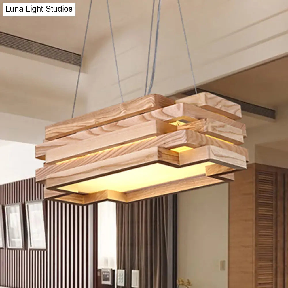5-Tier Beige Led Pendant Light For Tea Station - Wood Nordic Style