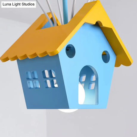 Wooden Balloon Cartoon Chandelier - Colorful 7-Head Pendant Light In Blue For Kids Room
