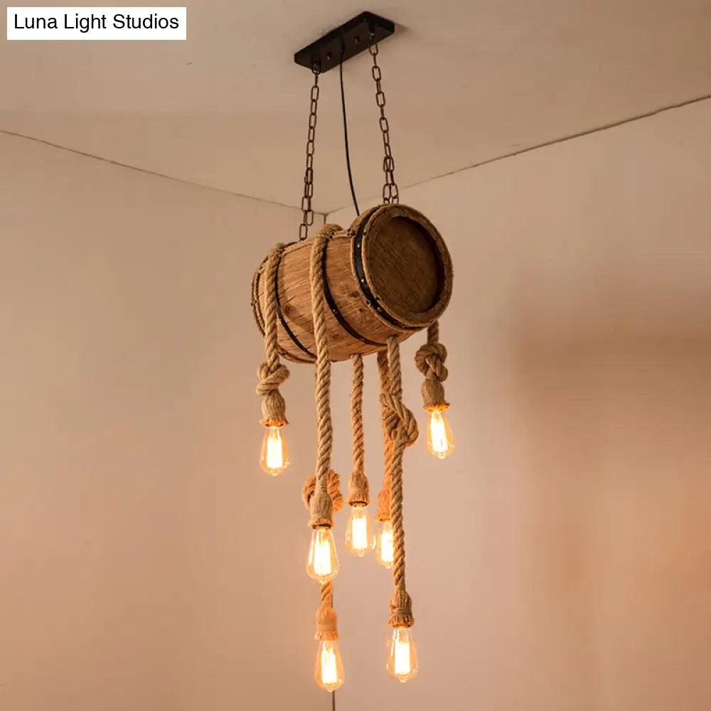 Wooden Beige Chandelier With Rope Cord For Restaurant Décor
