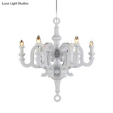 Wooden Candlestick Chandelier - Traditional 6-Head Pendant Light For Living Room Ceiling White