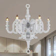 Wooden Candlestick Chandelier - Traditional 6-Head Pendant Light For Living Room Ceiling White