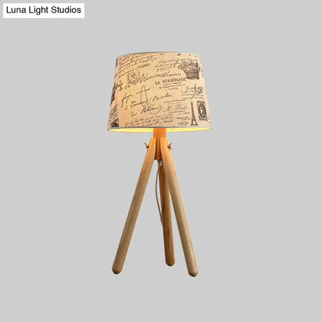 Wooden Conical Desk Lamp With Fabric Shade - Contemporary Task Lighting