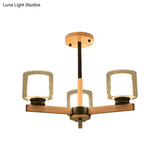 Wooden Hanging Chandelier With Double Glass Cylinder Shade - 3/6 Light Ceiling Lamp For Living Room
