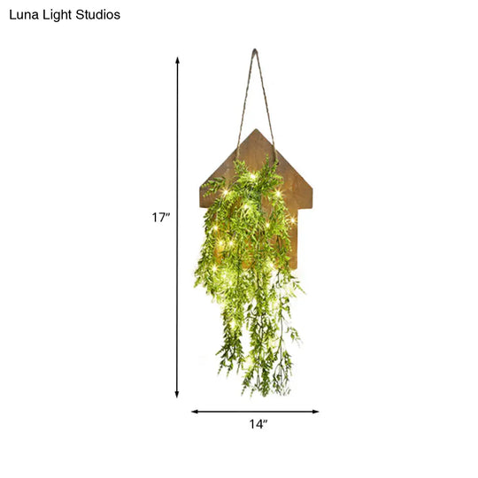 Wooden House Wall Light With Modern Flower/Plant String Accent Ideal For Cafes And Tea Shops
