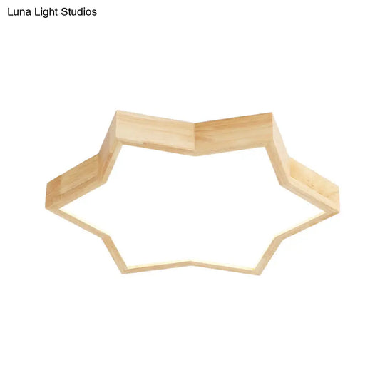 Wooden Led Six - Pointed Star Flush Mount Bedroom Light - Minimalist Fixture