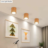 Wooden Mini Corridor Ceiling Lamp Nordic Flush Mount Lighting - Round/Square Led Beige 4’/6’/8’H