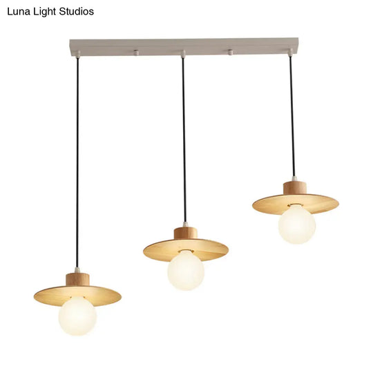 Wooden Modernism Hanging Lamp Kit - 3-Head Ceiling Light In Beige For Dining Room