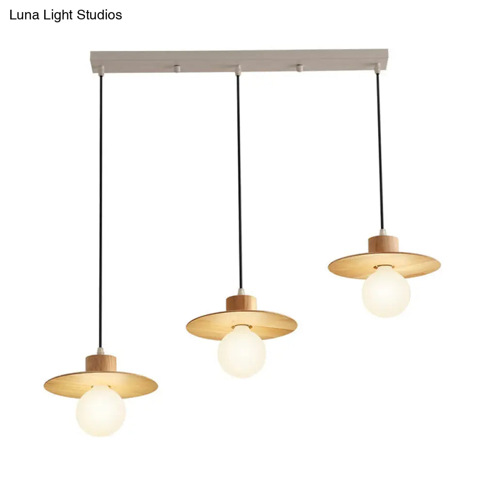 Modern Wood Hanging Lamp Kit - 3-Head Ceiling Light For Dining Room In Beige