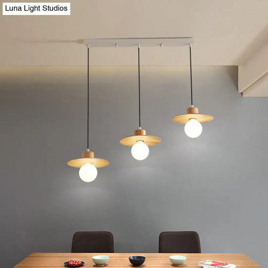 Modern Wood Hanging Lamp Kit - 3-Head Ceiling Light For Dining Room In Beige