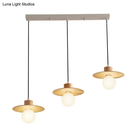 Wooden Modernism Hanging Lamp Kit - 3-Head Ceiling Light In Beige For Dining Room