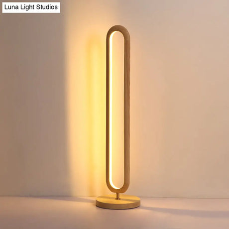 Wooden Oval Floor Reading Lamp In Simplicity Brown/Beige Led Design - Ideal For Bedside Use