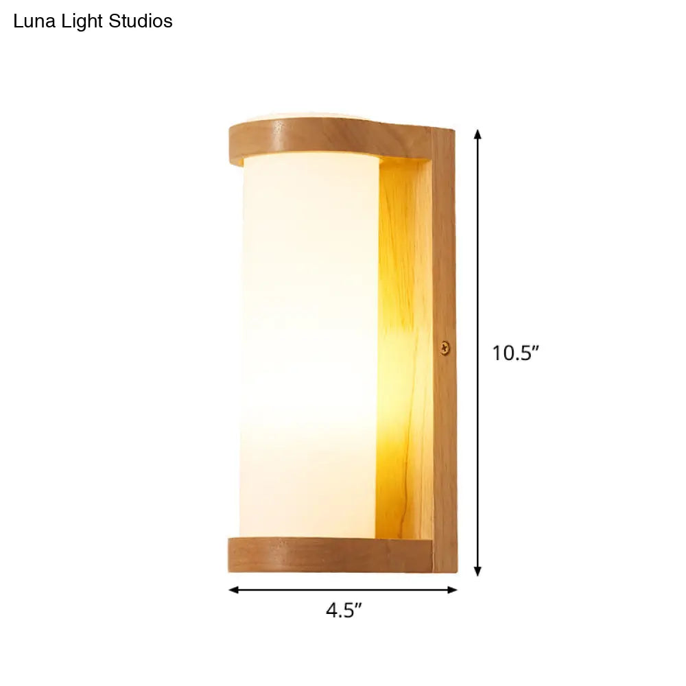 Wooden Rectangle Sconce Lamp With Opal Glass Shade - Simple Corner Wall Mount Lighting