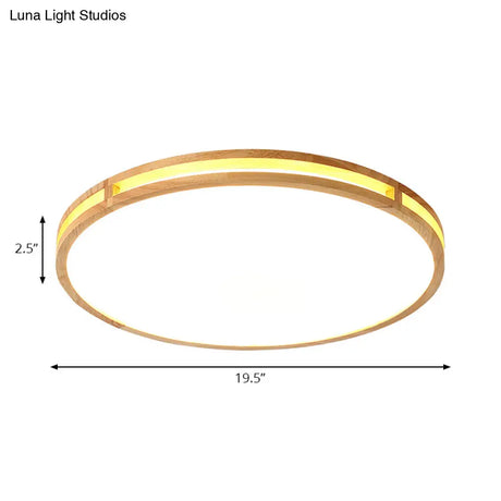 Wooden Round Flush Ceiling Lamp: 16’/19.5’ Wide Acrylic Simple Style Light For Dining Room