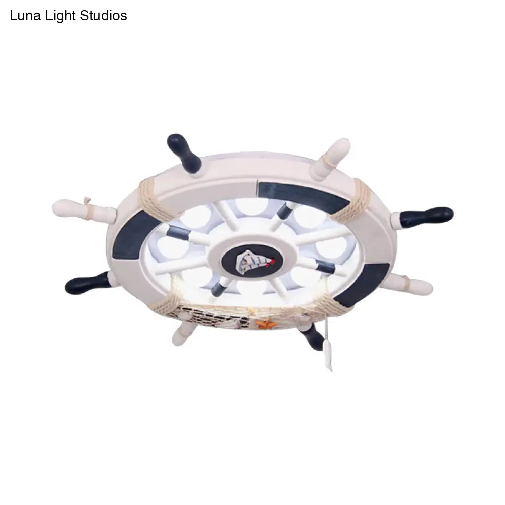 Wooden Ship Rudder Ceiling Lamp - 8 - Bulb Led Semi Flush Mount Light (White/Pink/Blue Options)