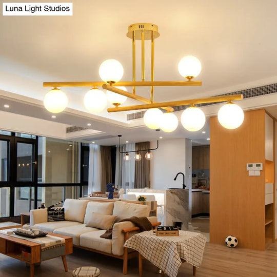 Modern Wood And Glass Sphere Chandelier - Minimalist Hanging Light For Bedroom 9 /