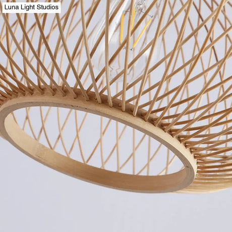 Woven Bamboo Pendant Light - Traditional Style 1 Bulb 16/19.5 Wide Wood Hanging Lamp Kit
