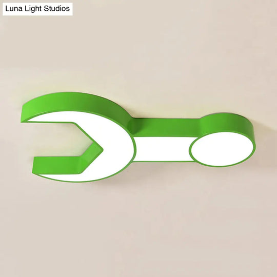 Wrench Shape Ceiling Mount Light: Charming Acrylic Fixture For Kindergarten Bedroom Green