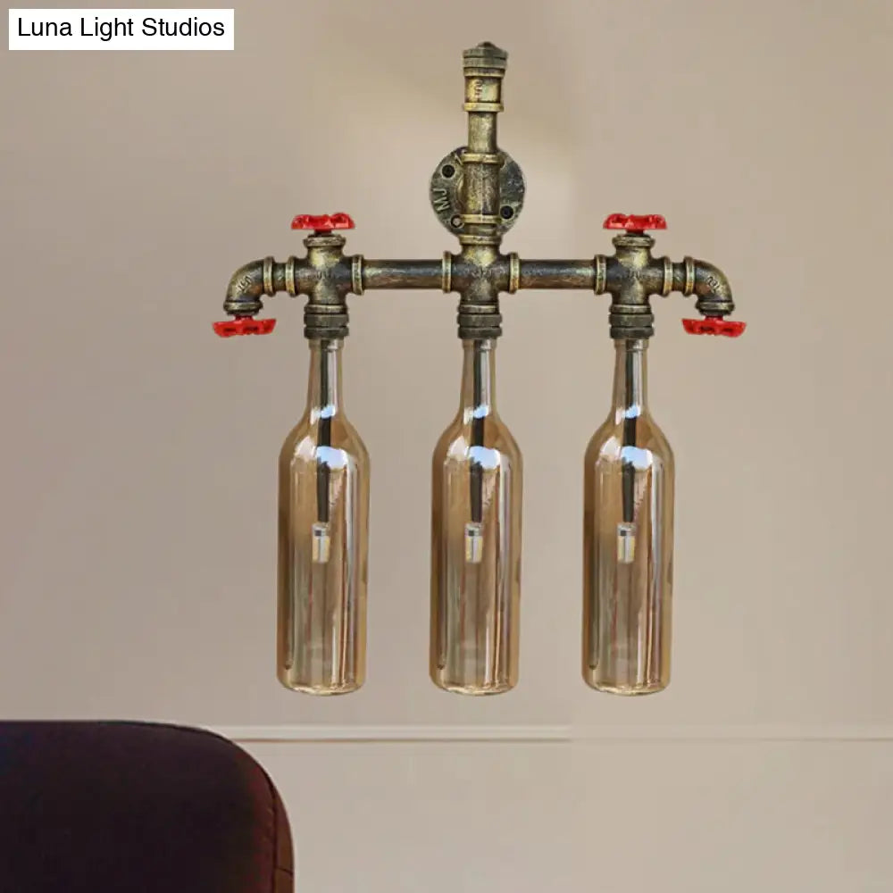 Wrought Iron Antique 3-Light Wall Mounted Lamp For Living Room - Blue/Clear