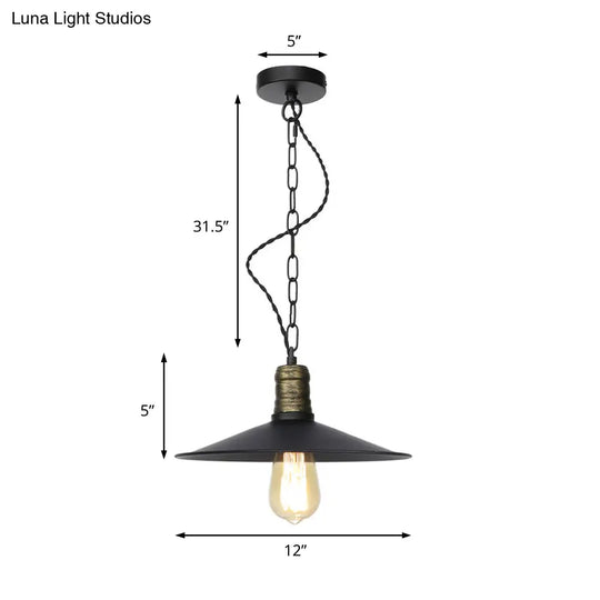 Wrought Iron Black Pendant Light - Retro 1-Light Ceiling Fixture For Living Room (7’/8.5’/10’ Wide)