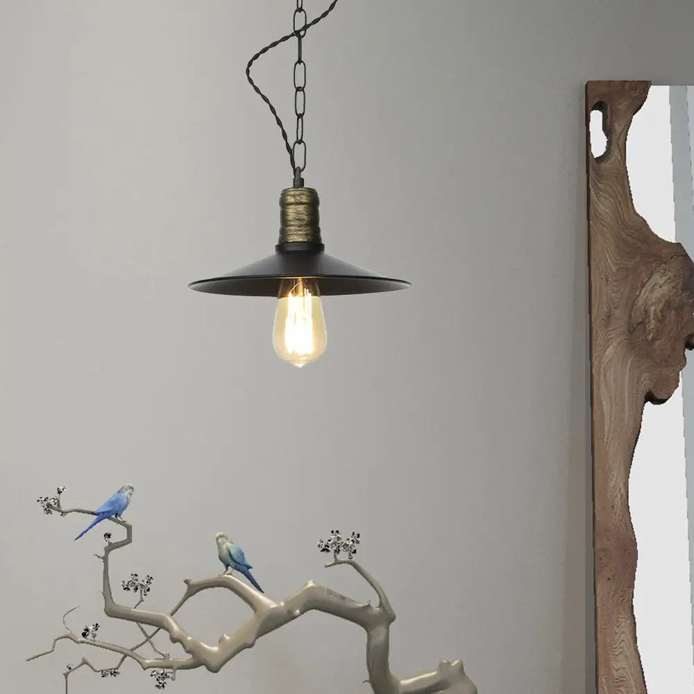 Wrought Iron Black Pendant Light - Retro 1-Light Ceiling Fixture For Living Room (7’/8.5’/10’
