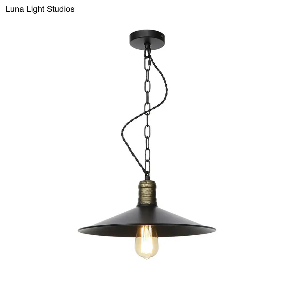 Wrought Iron Black Pendant Light - Retro 1-Light Hanging Fixture For Living Room (7/8.5/10 Width)