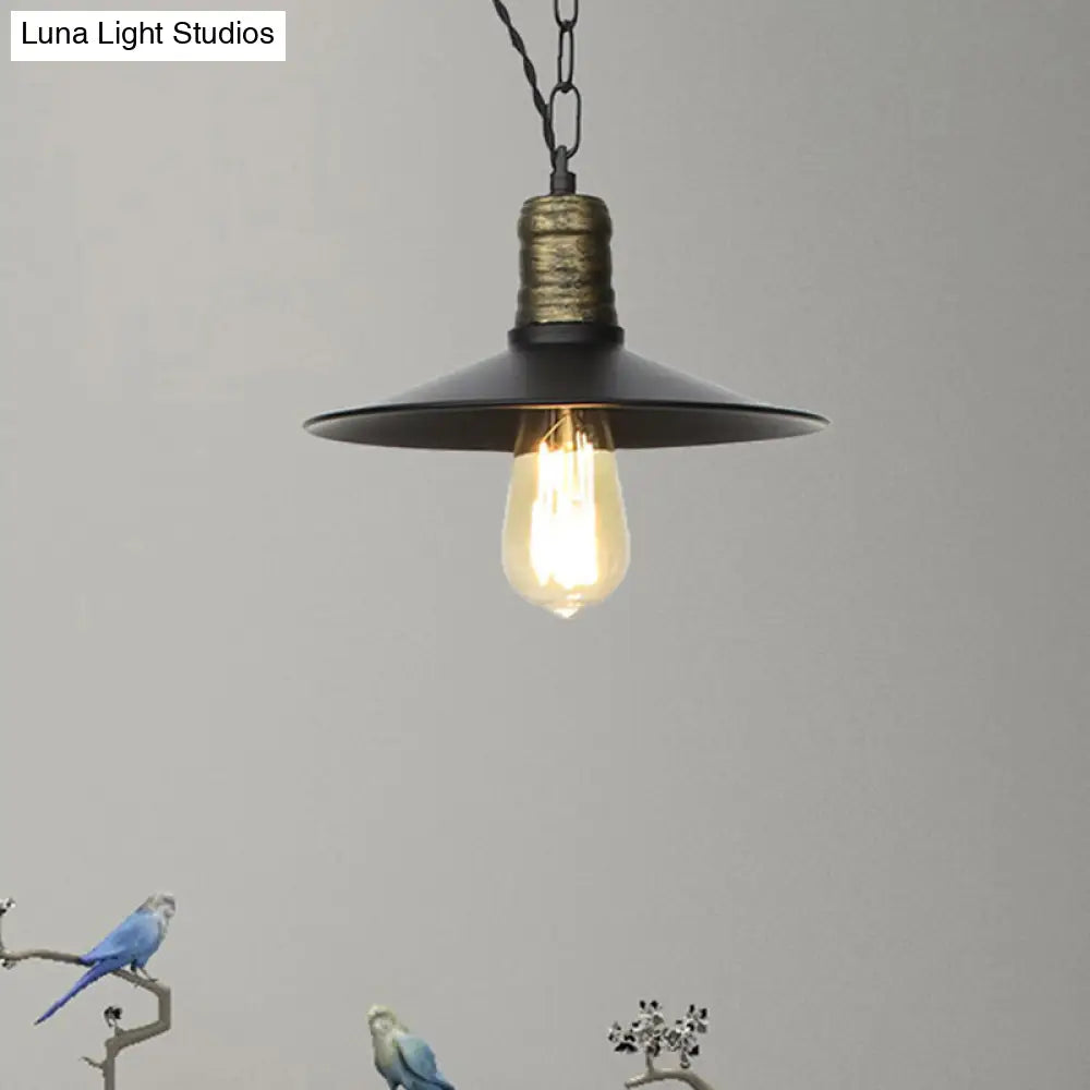 Wrought Iron Black Pendant Light - Retro 1-Light Hanging Fixture For Living Room (7/8.5/10 Width)
