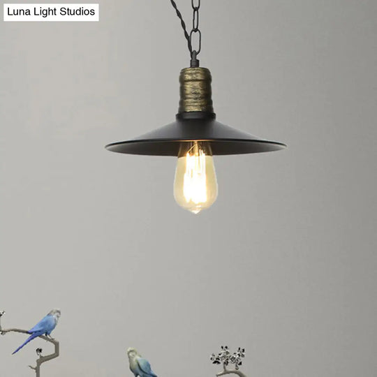 Wrought Iron Black Pendant Light - Retro 1-Light Hanging Fixture For Living Room (7/8.5/10 Width)