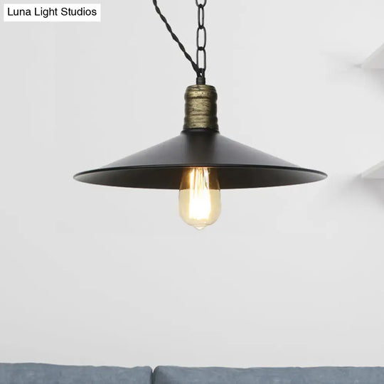 Wrought Iron Black Pendant Light - Retro 1-Light Hanging Fixture For Living Room (7/8.5/10 Width)