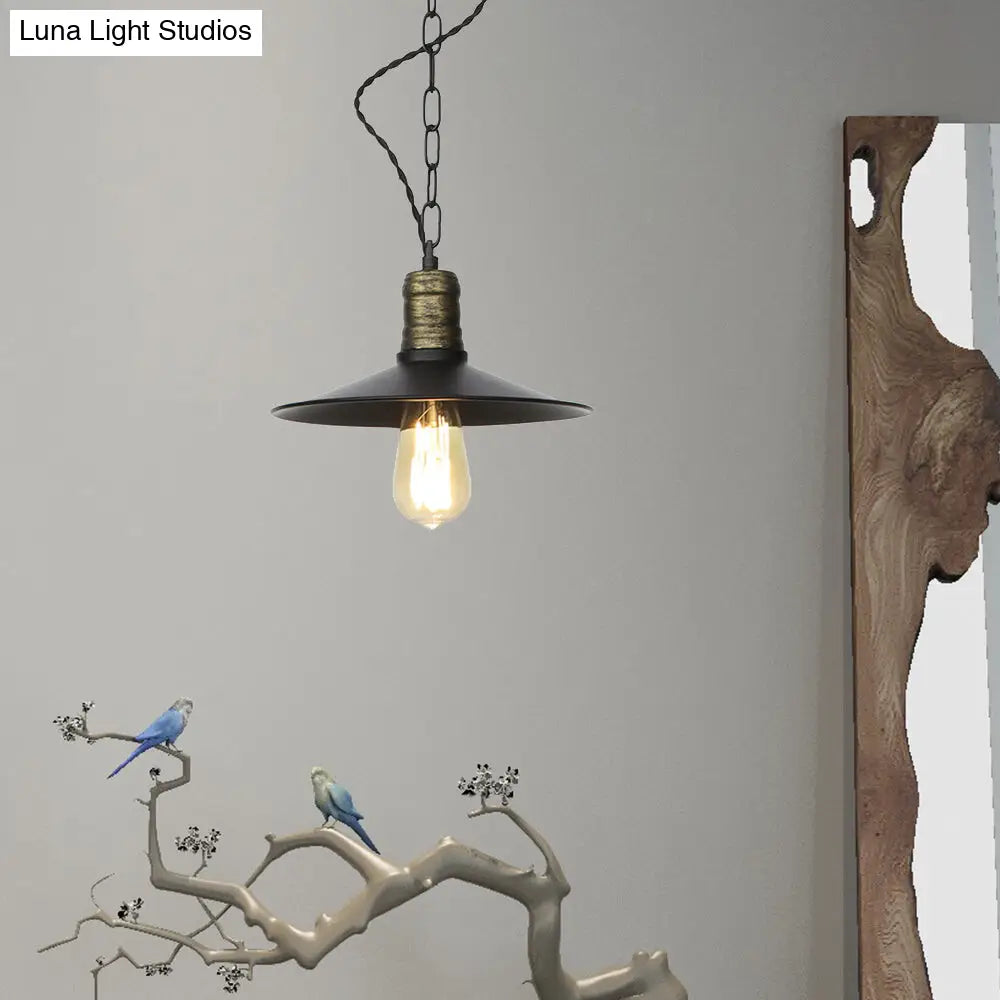 Wrought Iron Black Pendant Light - Retro 1-Light Hanging Fixture For Living Room (7/8.5/10 Width) /
