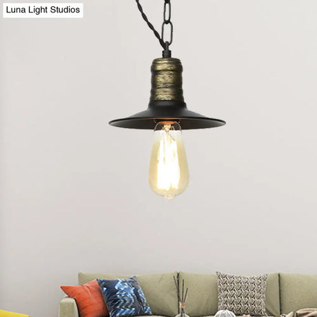 Wrought Iron Black Pendant Light - Retro 1-Light Ceiling Fixture For Living Room (7’/8.5’/10’ Wide)