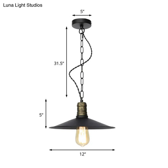 Wrought Iron Black Pendant Light - Retro 1-Light Hanging Fixture For Living Room (7/8.5/10 Width)