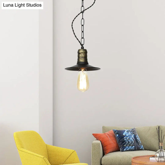 Wrought Iron Black Pendant Light - Retro 1-Light Hanging Fixture For Living Room (7/8.5/10 Width) /