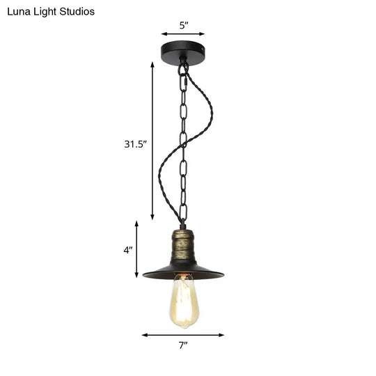 Wrought Iron Black Pendant Light - Retro 1-Light Hanging Fixture For Living Room (7/8.5/10 Width)