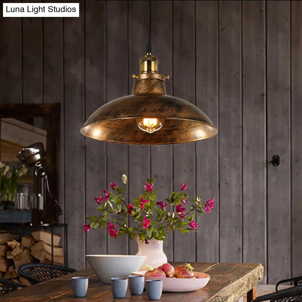 Wrought Iron Industrial Ceiling Pendant Lighting 1 Light Weathered Brass/Black 12/14 For Dining Room