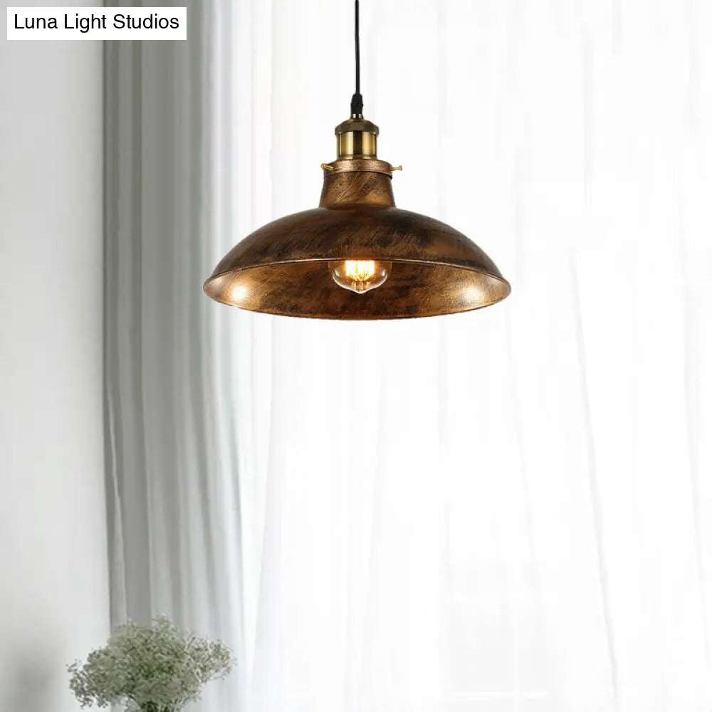 Wrought Iron Industrial Ceiling Pendant Lighting 1 Light Weathered Brass/Black 12/14 For Dining Room