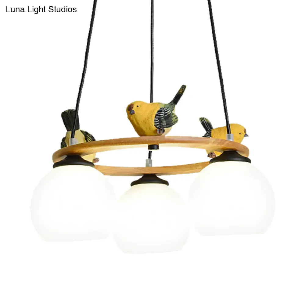 Yellow Bird Globe Chandelier: Modern Design Glass Shade For Living Room Lighting