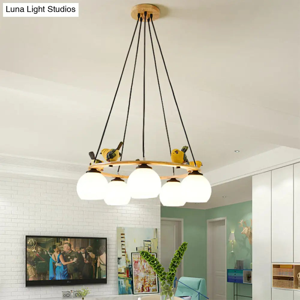 Yellow Bird Globe Chandelier: Modern Design Glass Shade For Living Room Lighting