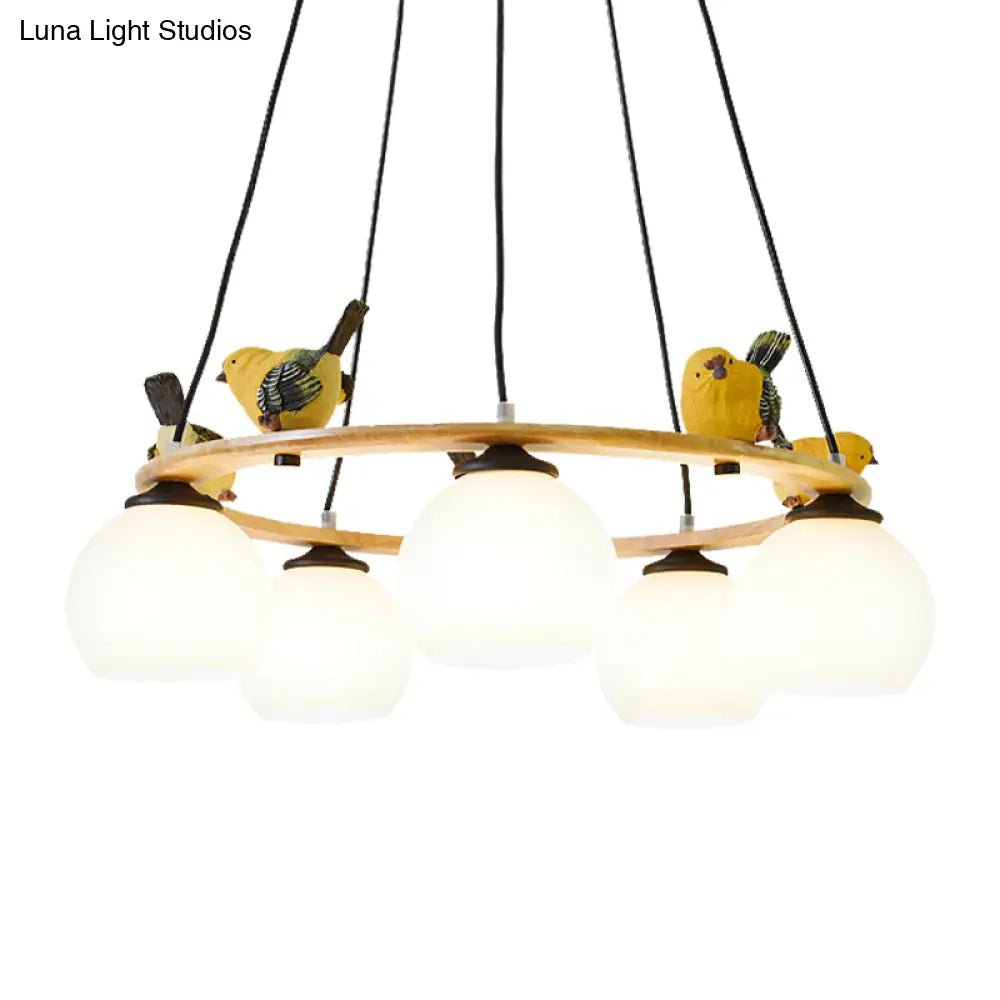Yellow Bird Globe Chandelier: Modern Design Glass Shade For Living Room Lighting