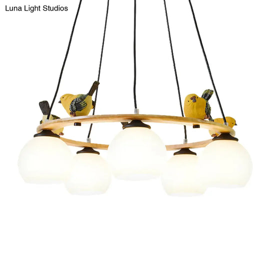 Yellow Bird Globe Chandelier: Modern Design Glass Shade For Living Room Lighting