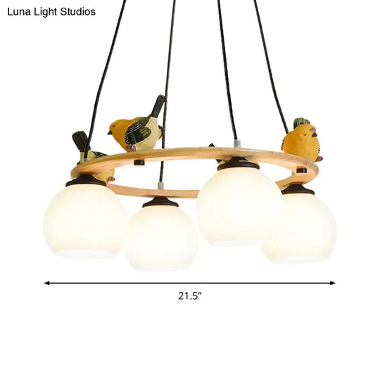 Yellow Bird Globe Chandelier: Modern Design Glass Shade For Living Room Lighting