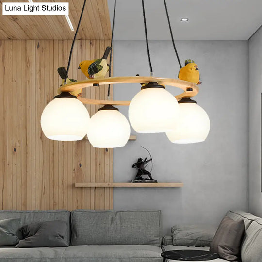 Yellow Bird Globe Chandelier: Modern Design Glass Shade For Living Room Lighting