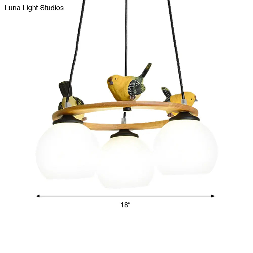 Yellow Bird Globe Chandelier: Modern Design Glass Shade For Living Room Lighting