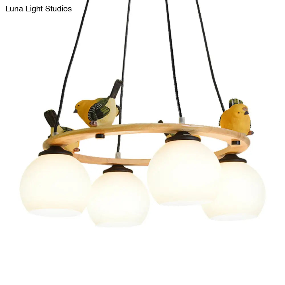 Yellow Bird Globe Chandelier: Modern Design Glass Shade For Living Room Lighting